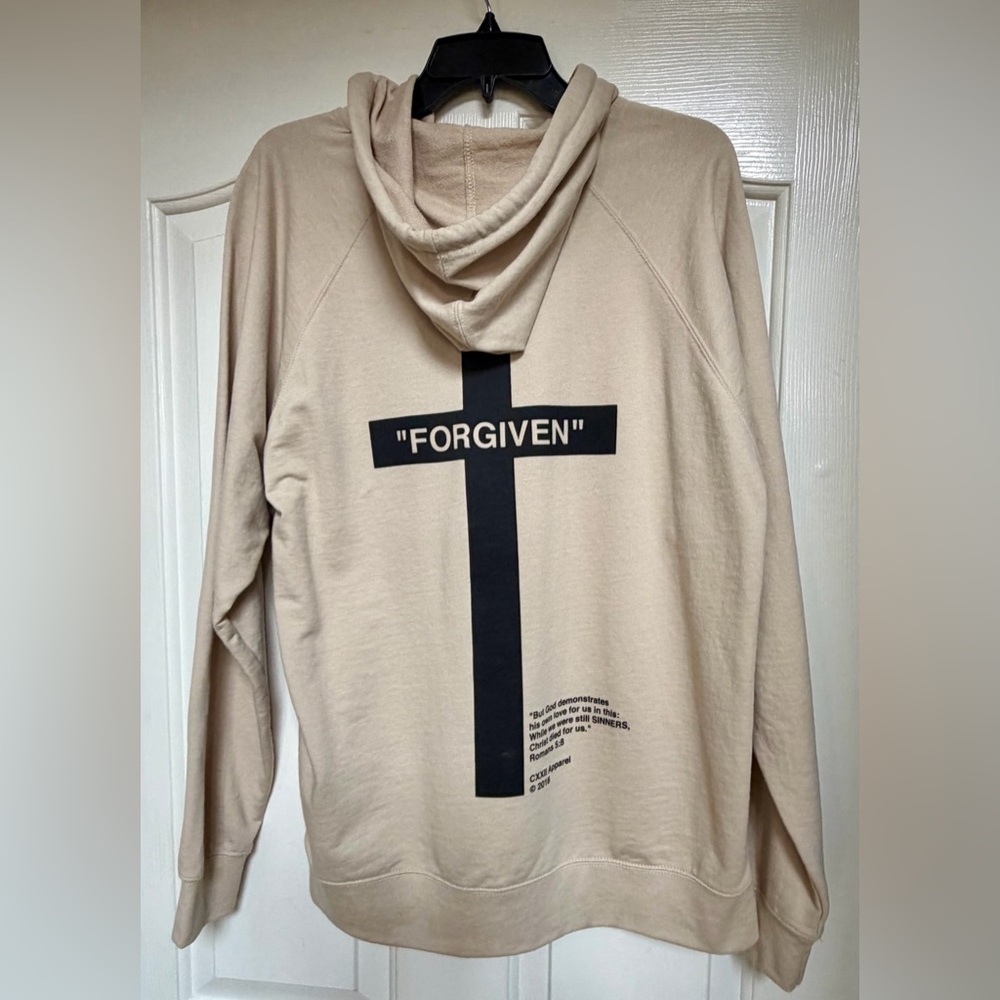 CXXII Apparel Men’s Cross Sinner Hoodie Christian Streetwear Cream Tan  Large